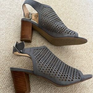Gray Perforated Block Heel Sandals